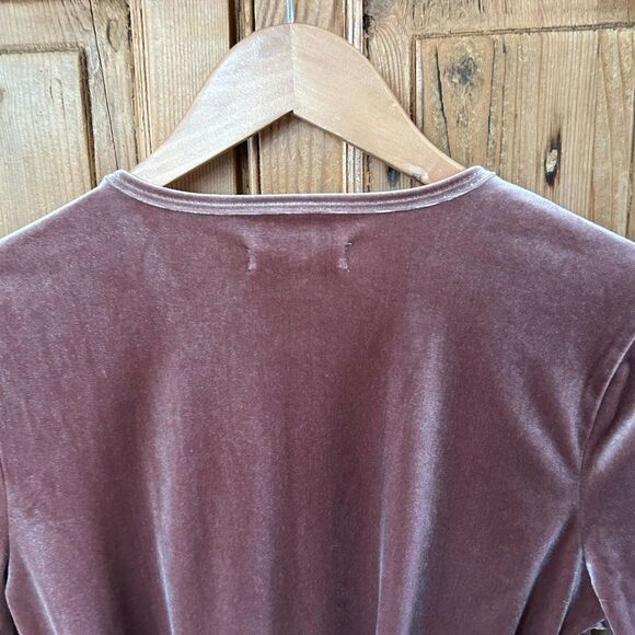 Madewell Small Blouse Taupe Pink Velvet Ballet Wrap Top Long Sleeve Tie Shirt - Picture 8 of 10